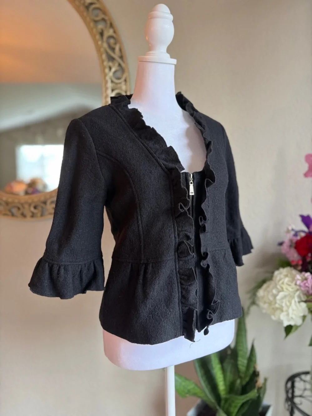 mac & jac Black Ruffle wool Jacket - Picture 3 of 6
